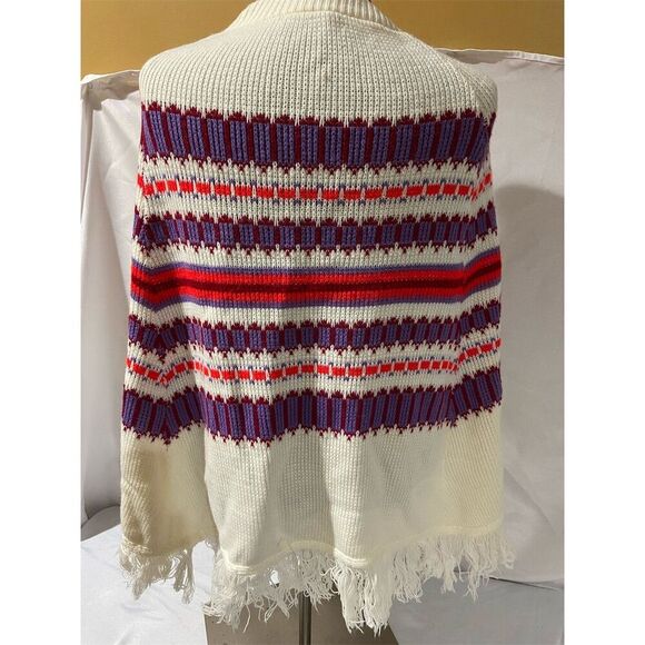 Vintage Hand Knit Chevron Fringe Poncho Multicolor One Size Women - Picture 4 of 4